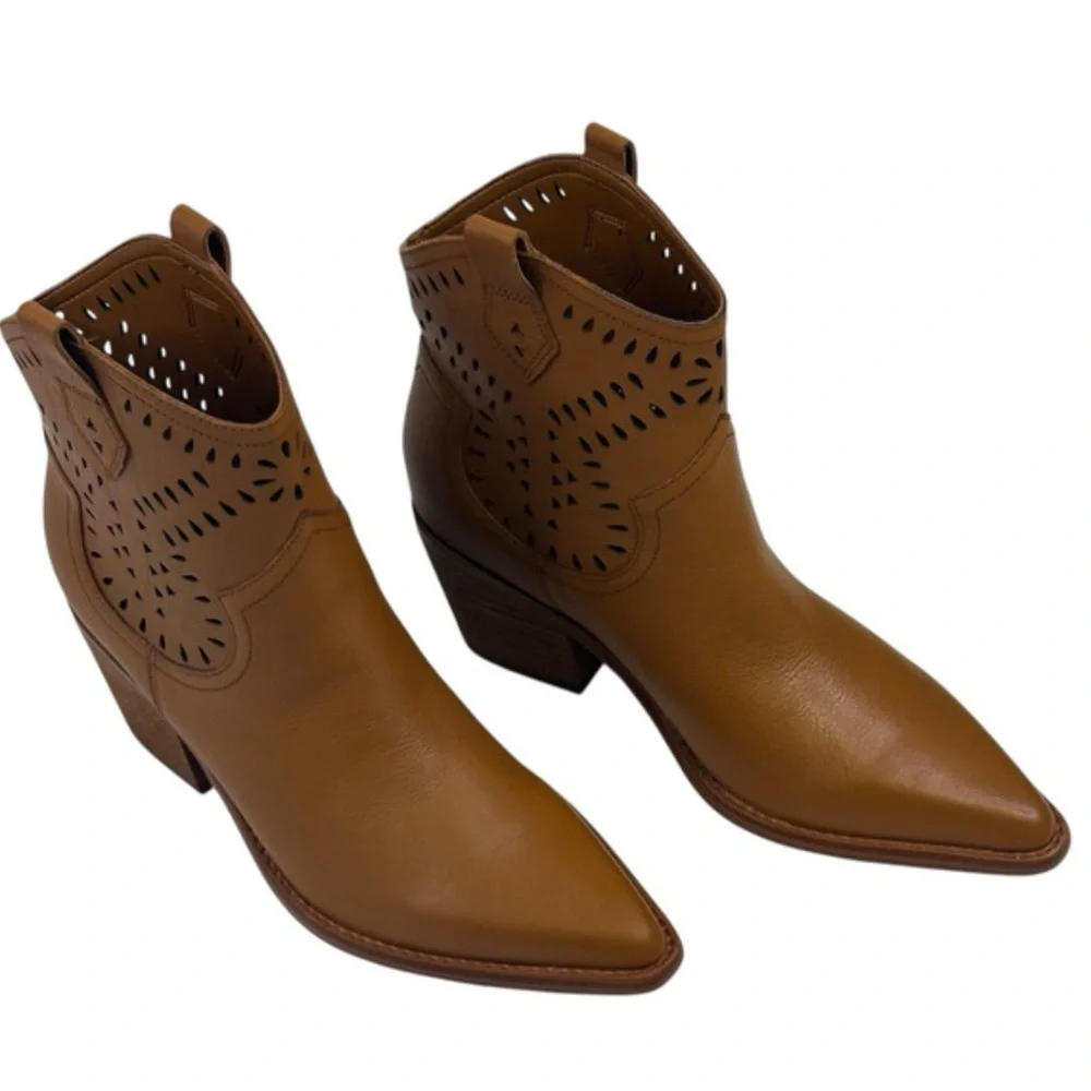 Marc Fisher Elyea Pointed Toe Western Boot Brown Ankle Booties Size 11